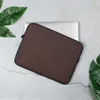 Copper Vintage Distressed Leather Laptop Sleeve — close-up of aged dark brown leather with natural creasing and copper-toned