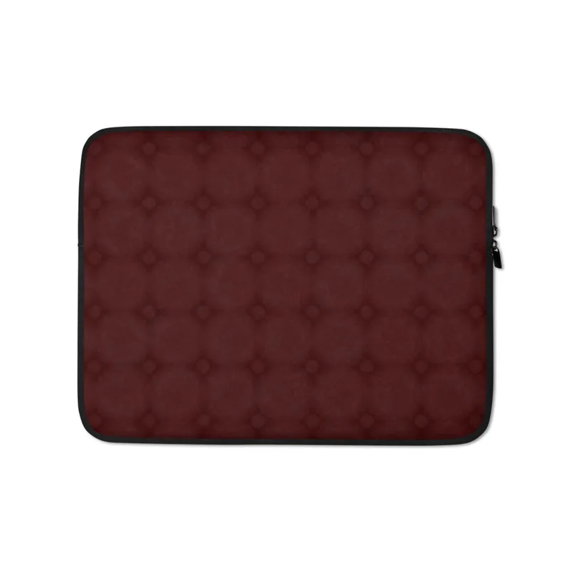 Crimson Lattice Velvet Laptop Sleeve — repeating diamond lattice pattern in deep crimson and dark wine tones with a soft