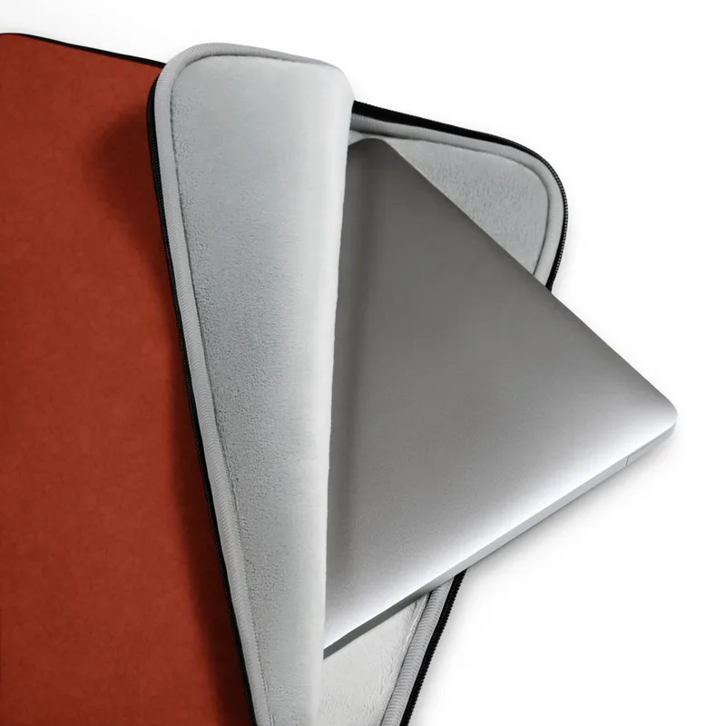 Crimson Terra Texture Laptop Sleeve — tone-on-tone crackle texture pattern in deep burnt crimson red, resembling aged