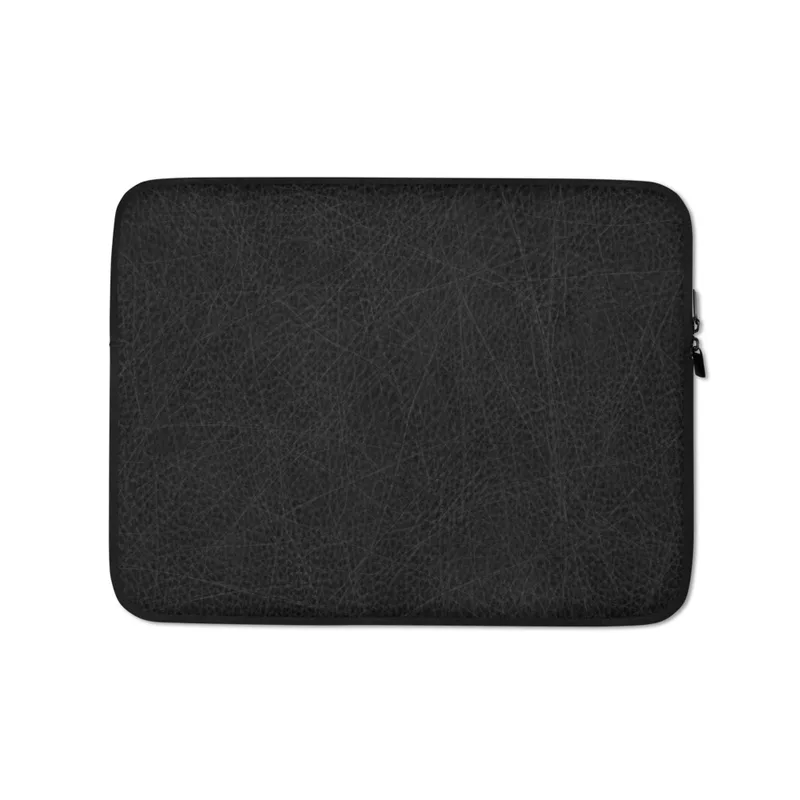 Midnight Black Leather Laptop Sleeve — close-up black leather surface with fine cracked lines and pebbled grain texture