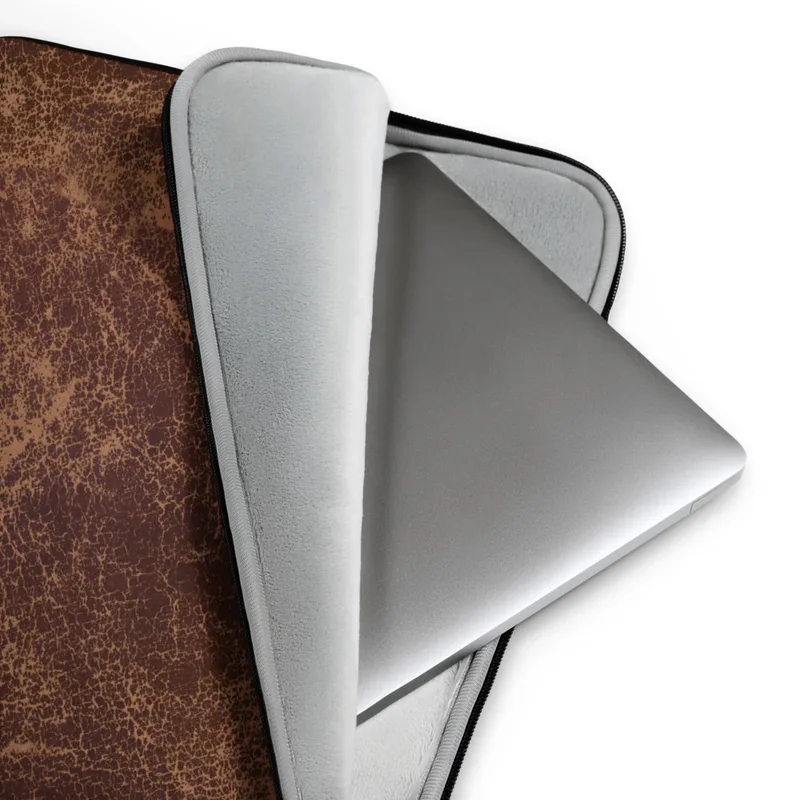 Crackle Vintage Distressed Leather Laptop Sleeve — aged leather surface with deep burgundy base, fine crackle veining