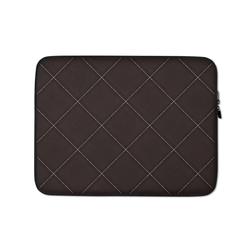 Espresso Dark Diamond Quilted Laptop Sleeve — diagonal diamond grid with dashed stitch lines and cross accents on a deep