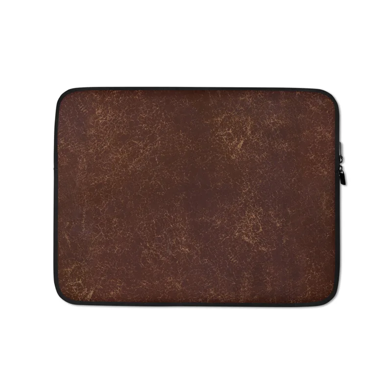 Burgundy Vintage Distressed Leather Laptop Sleeve — close-up distressed leather texture in deep burgundy and warm caramel