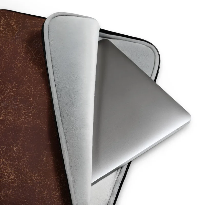 Burgundy Vintage Distressed Leather Laptop Sleeve — close-up distressed leather texture in deep burgundy and warm caramel