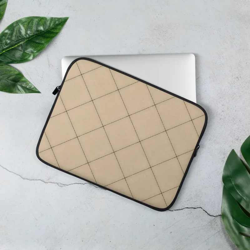 Classic Diagonal Tile Lattice Laptop Sleeve — warm beige diagonal square tile grid with dark thin grout lines and small