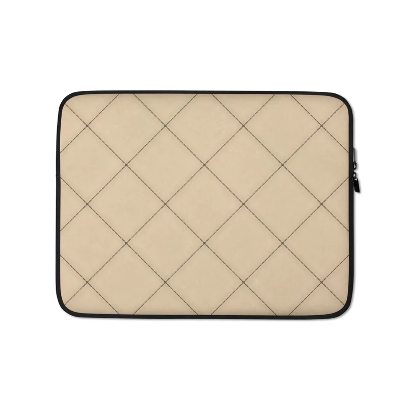 Classic Diagonal Tile Lattice Laptop Sleeve — warm beige diagonal square tile grid with dark thin grout lines and small