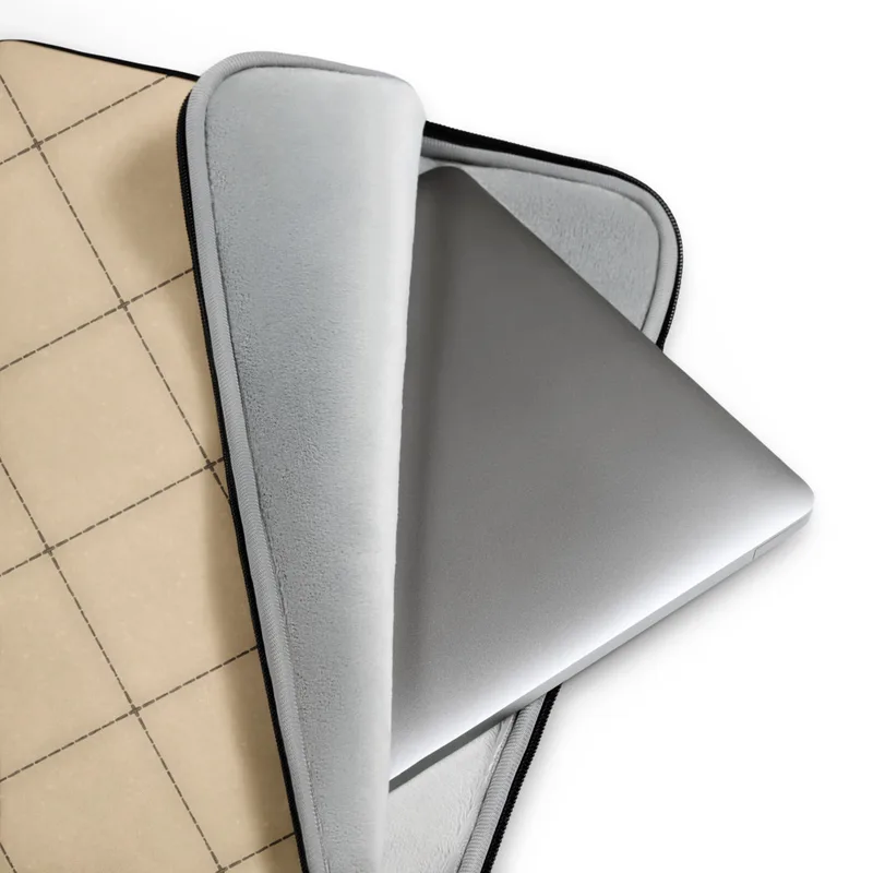 Classic Diagonal Tile Lattice Laptop Sleeve — warm beige diagonal square tile grid with dark thin grout lines and small