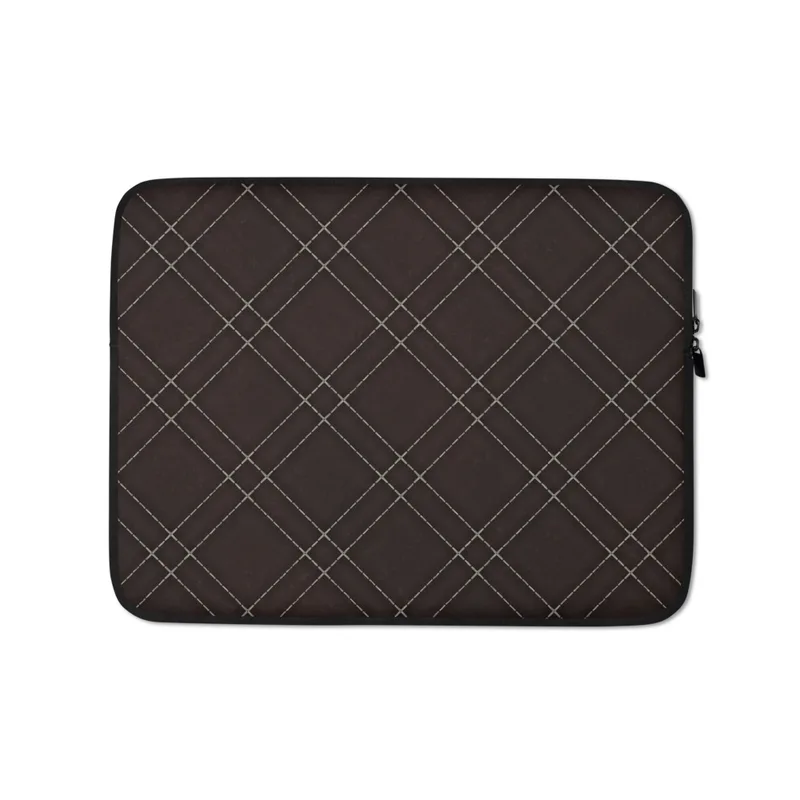 Dark Diamond Quilted Leather Laptop Sleeve — deep espresso brown quilted leather surface with a diagonal diamond grid