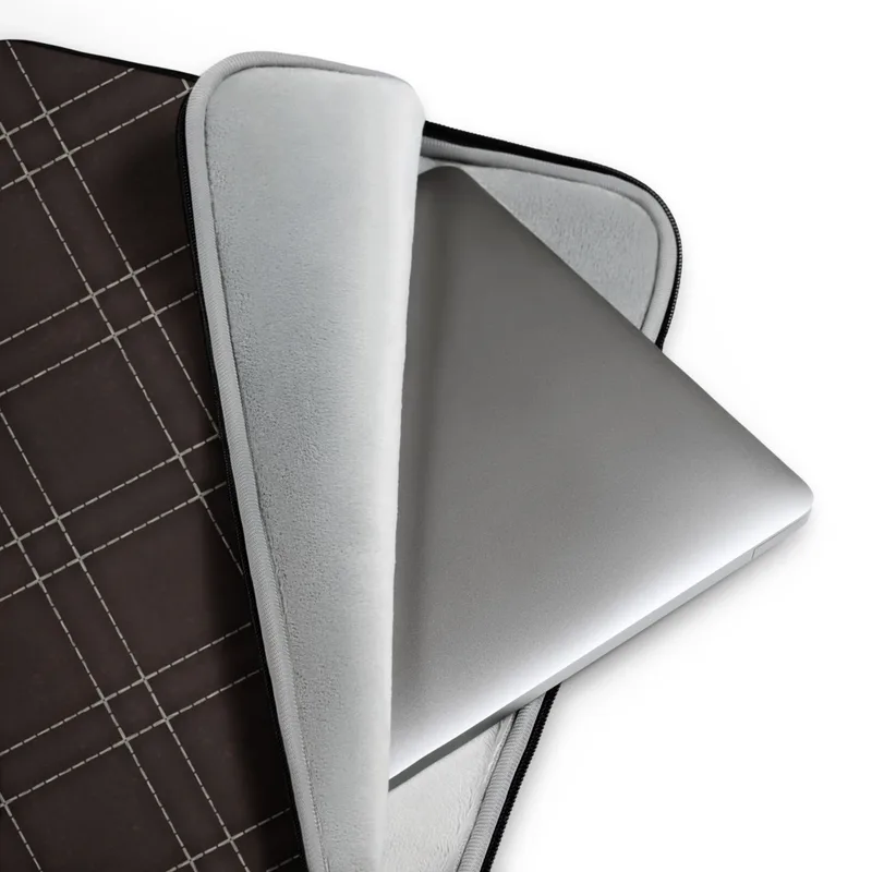 Dark Diamond Quilted Leather Laptop Sleeve — deep espresso brown quilted leather surface with a diagonal diamond grid