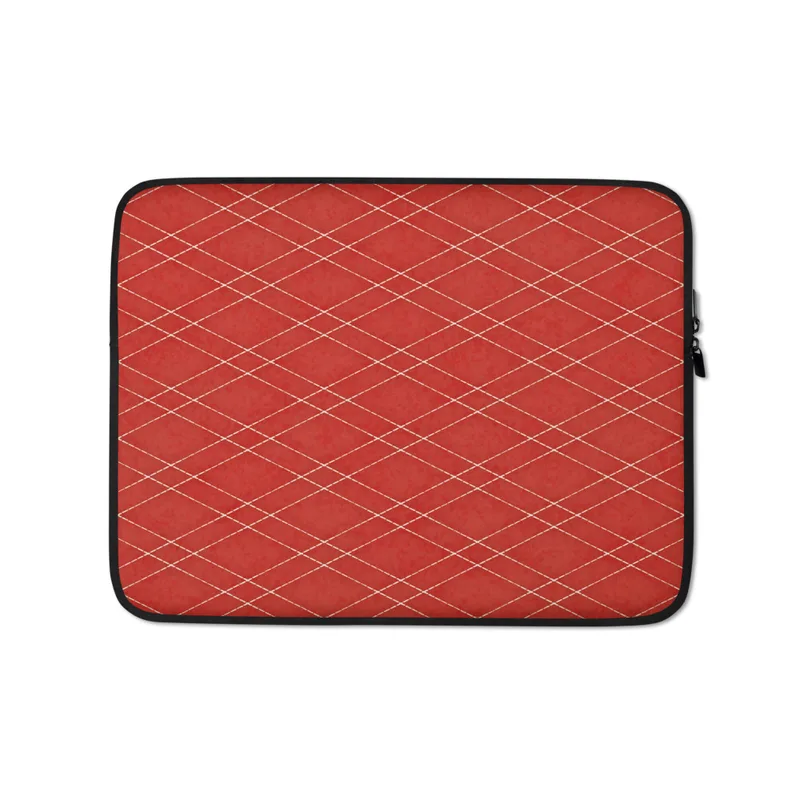 Lattice Crimson Diamond Grid Laptop Sleeve — repeating diamond lattice of fine cream lines over a deep red textured