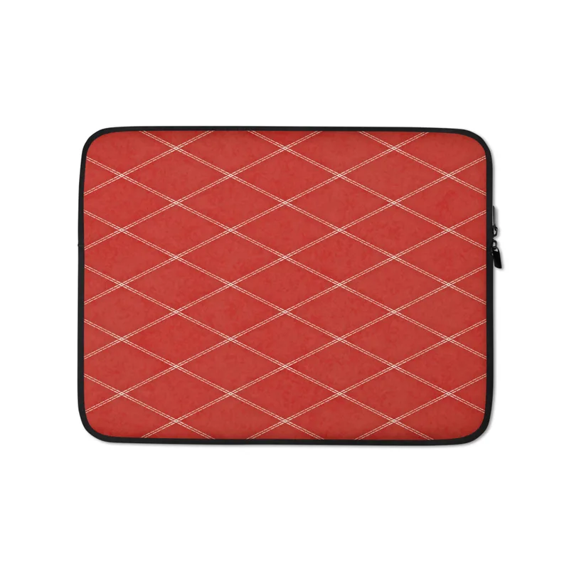Crimson Diamond Stitch Laptop Sleeve — repeating diamond argyle lattice with double white stitch lines and small dot accents