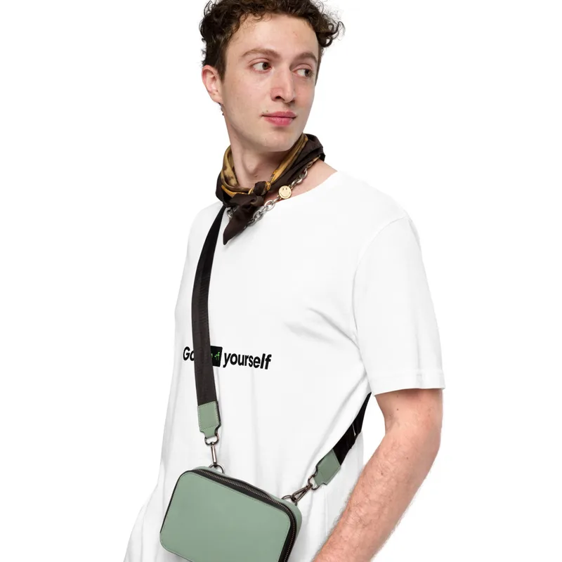 White Go rm -rf Yourself Tee — bold black text reading Go rm -rf Yourself with a terminal command block in green monospace