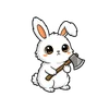 Whimsical Warrior Bunny Tee design — cartoon white rabbit with big eyes gripping a battle axe on white background