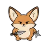 Ninja Fennec Adventure Tee design — cartoon fox holding a dagger and shuriken with a fierce expression on white background