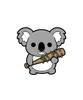 Koala Combat Tee design — cartoon koala grinning while holding a spiked barbed-wire bat on white background