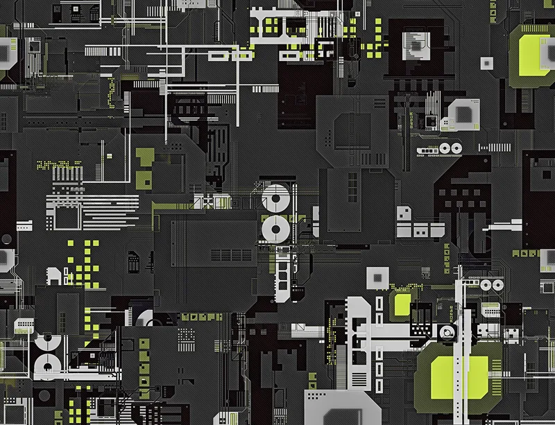 Circuit City Tech Laptop Sleeve design — overhead schematic of dense industrial circuitry with cooling fans, processor