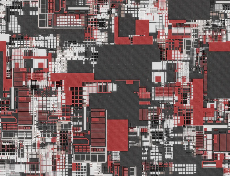 Charcoal Circuit City Chaos Laptop Sleeve design — aerial abstract cityscape of intersecting grids and layered rectangular