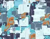 Circuit City Tech Camo Laptop Sleeve design — dense circuit board camo pattern with cyan data traces, orange hazard accents