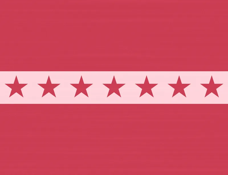 Red Star Band Laptop Sleeve design — seven dark red stars aligned on a soft pink horizontal band over a solid crimson-red