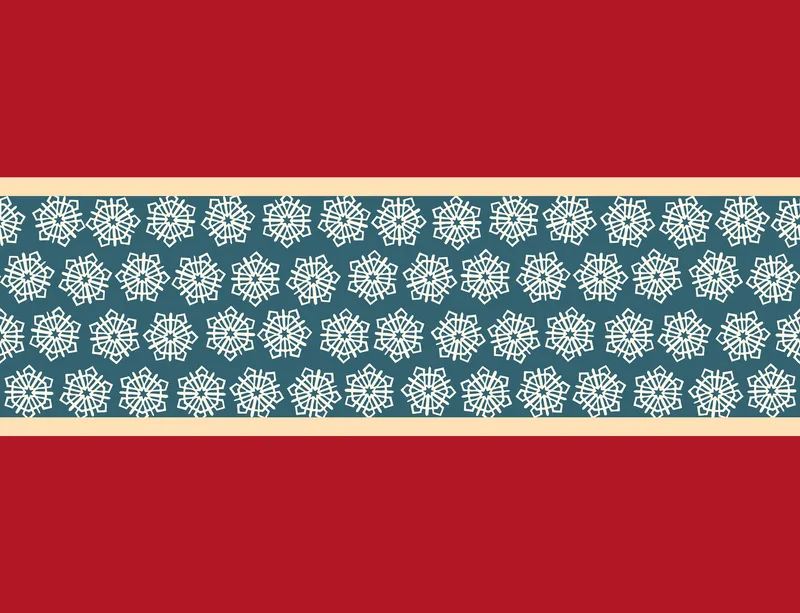 Crimson Band Snowflake Laptop Sleeve design — deep red background with a horizontal teal band bordered in cream, filled
