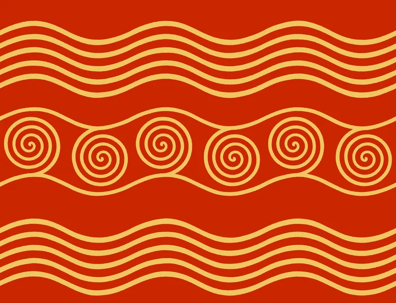 Ancient Waves Gold Spiral Laptop Sleeve design — golden wave bands and concentric spiral motifs arranged in rows on a deep