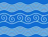 Ocean Waves Laptop Sleeve design — white flowing wave lines and spiral scroll crests repeating across a vivid cobalt blue