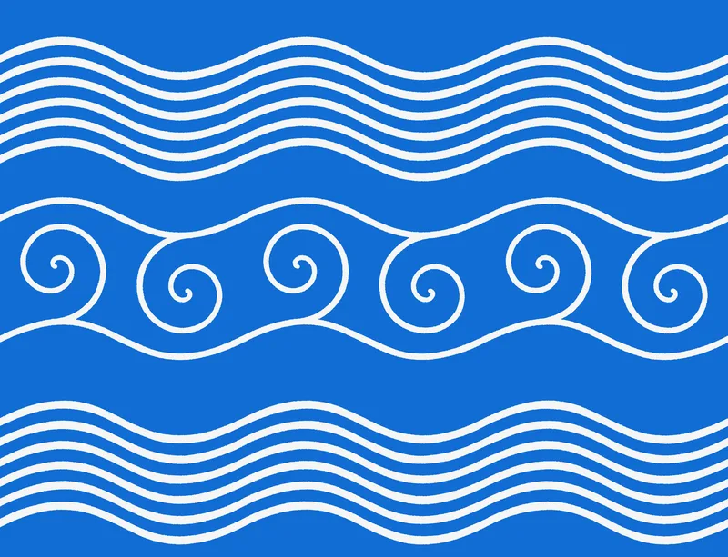 Ocean Waves Laptop Sleeve design — white flowing wave lines and spiral scroll crests repeating across a vivid cobalt blue