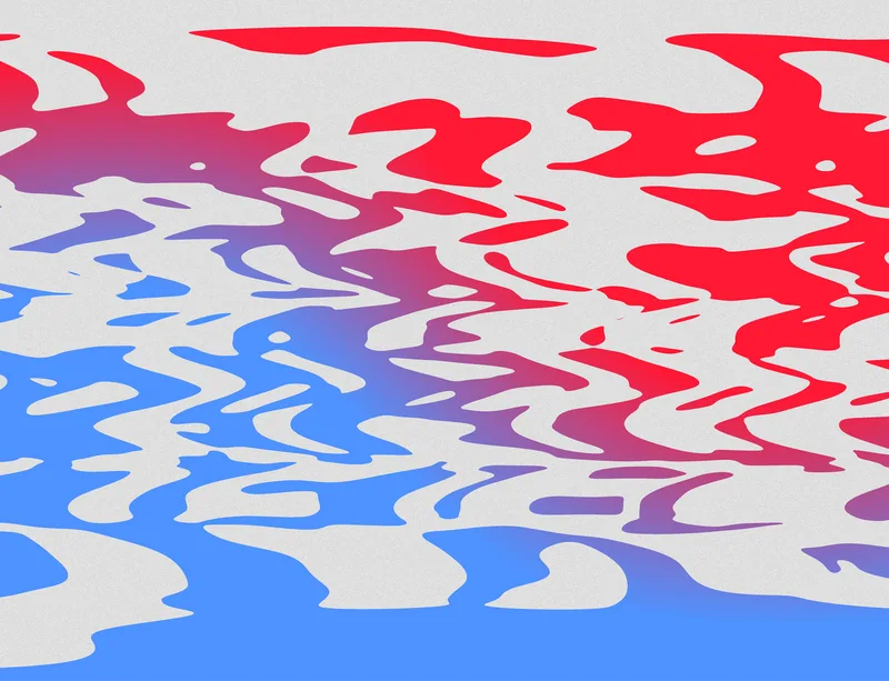 Liquid Wave Abstract Laptop Sleeve design — fluid rippling waves of vivid red and sky blue blending through violet
