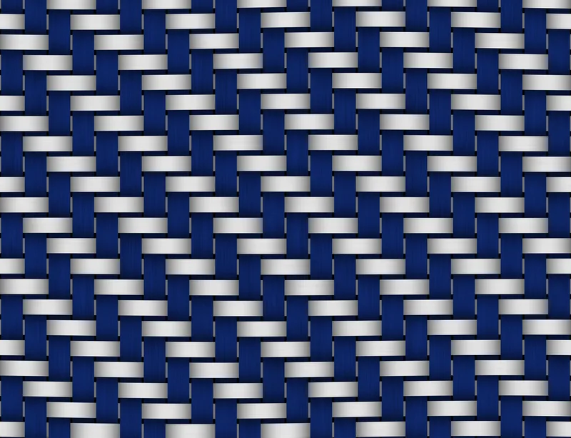 Steel and Sapphire Woven Shield Laptop Sleeve design — interlocking navy blue and brushed silver bands in a precise
