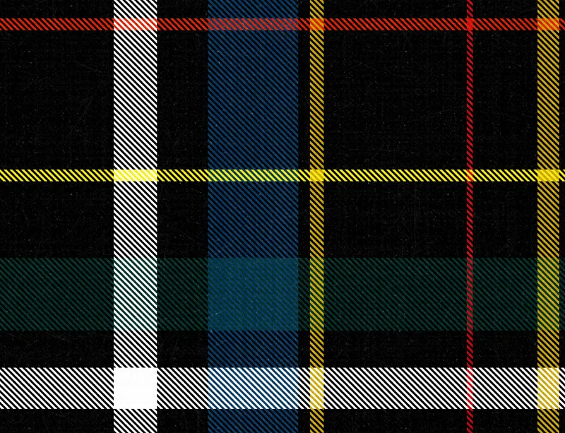 Highland Spirit Tartan Laptop Sleeve design — classic Scottish tartan plaid with black background and bold crossing stripes