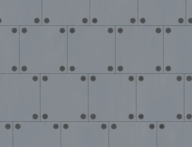 Industrial Steel Panel Laptop Sleeve design — seamless pattern of riveted steel panels with bolt details in cool blue-grey