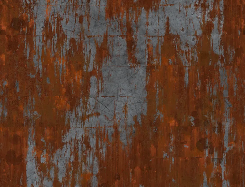 Iron Decay Rust Metal Laptop Sleeve design — heavily rusted metal surface with streaking orange corrosion over scratched