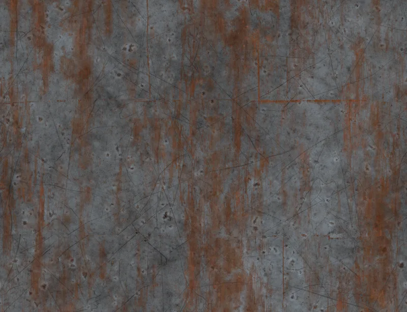 Industrial Rust and Steel Laptop Sleeve design — weathered steel surface with heavy rust streaks in burnt orange and brown
