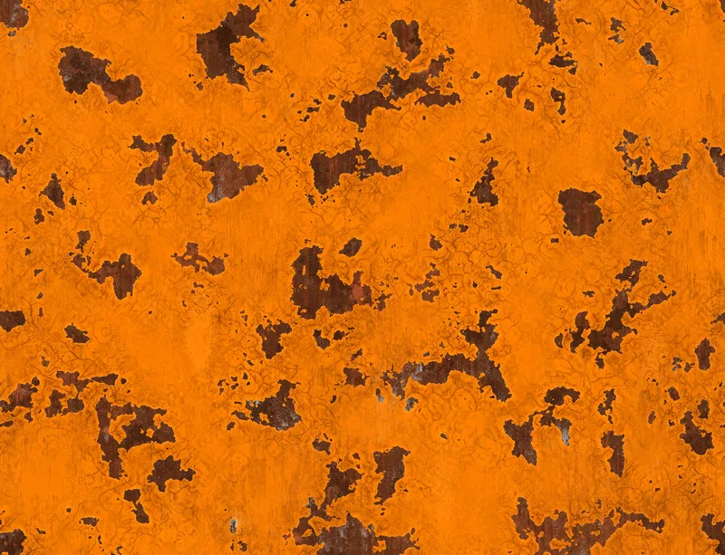 Orange Rust and Ruin Laptop Sleeve design — orange painted metal surface with dark brown rust patches, cracked paint