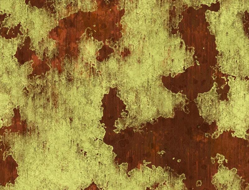 Corroded Iron Rust Patina Laptop Sleeve design — peeling yellow-green patina over deep rust-red oxidized metal surface