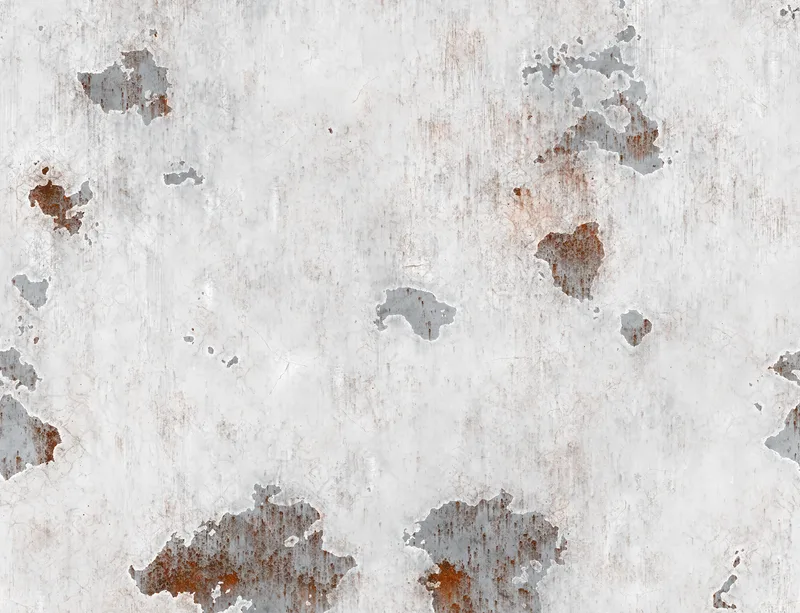 Weathered Iron Peeling Paint Laptop Sleeve design — peeling white paint revealing rusted steel beneath, with patches of gray