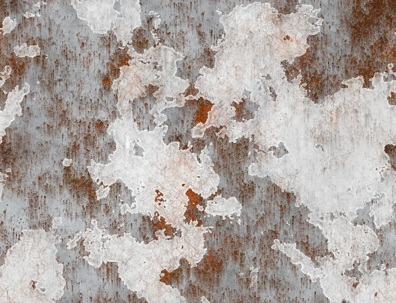 Steel Rust and Ruin Laptop Sleeve design — peeling white paint over deep rust-red oxidation on a steel-gray metal surface