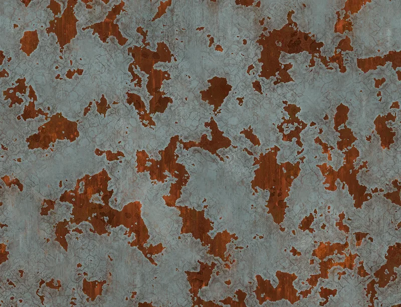 Rust Never Sleeps Laptop Sleeve design — heavily rusted metal surface with flaking steel-blue paint revealing deep