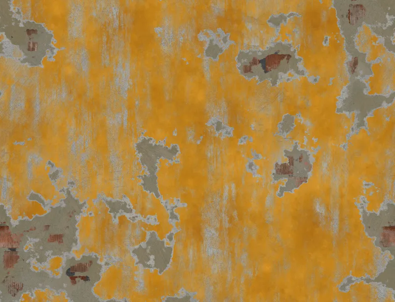 Urban Decay Weathered Wall Laptop Sleeve design — peeling golden amber paint over weathered grey plaster with exposed brick