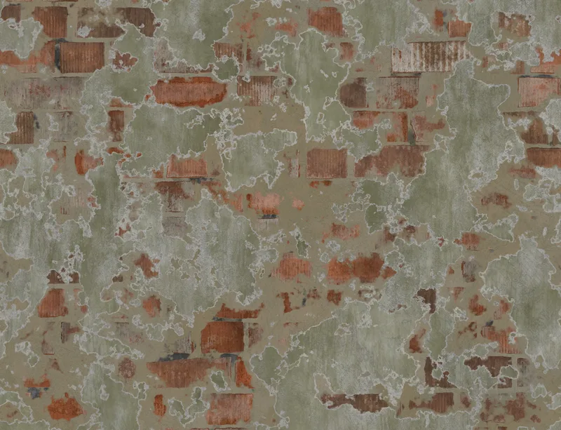 Aged Plaster Brick Wall Laptop Sleeve design — peeling sage green plaster revealing aged terracotta brick underneath