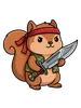 Warrior Squirrel Graphic Tee design — cartoon squirrel in red bandana and camo vest wielding a large combat knife